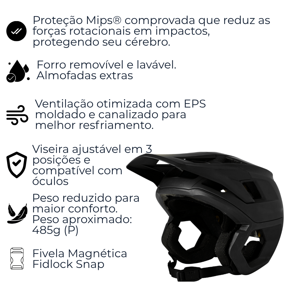 CAPACETE FOX DROPFRAME PRO PRETO MIPS - Fox Racing BR